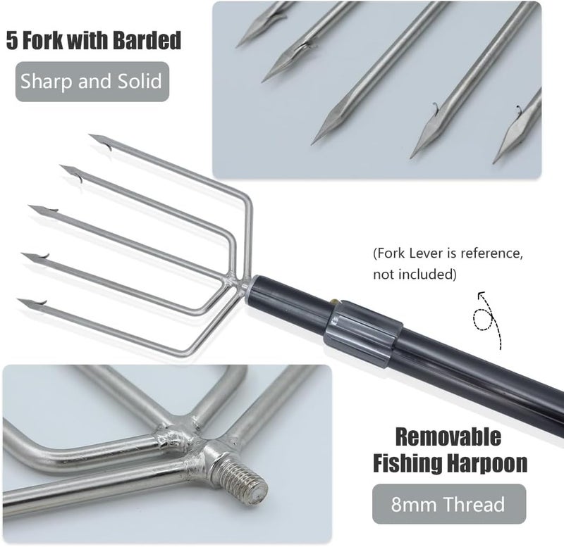 Dutiplus Large Fishing Harpoon 1~11 Prong Barded Stainless Steel Hunting Fish Gig Gaff Fork Hook with 8mm Screw for Catching Big Fish Mole Big Bullfrog - Image 3